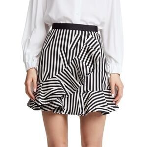 Self Portrait Abstract Stripe Ruffle Skirt Black White Size 2